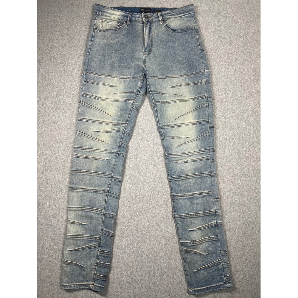 Waimea Skinny Fit Jeans Mens 32 Light Blue Excellent Moto Pleated Streetwear
